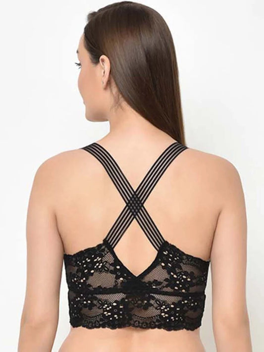 Black Lacy Criss Cross Pretty Back Bralette - Da Intimo - Lingerie Online Store India