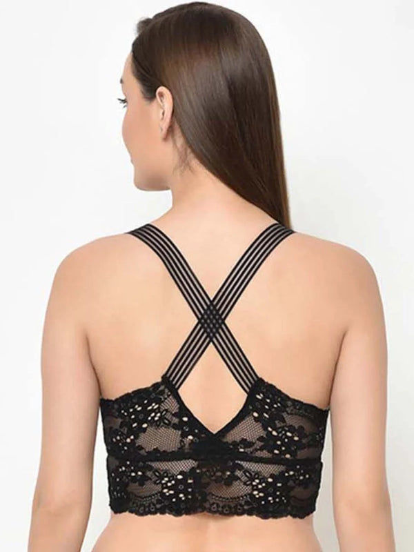 Black Lacy Criss Cross Pretty Back Bralette - Da Intimo - Lingerie Online Store India