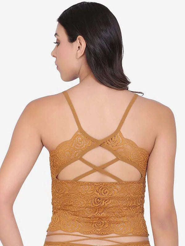 Soft Lacy Criss Cross Lightly padded Full coverage Pretty Back detailing Bralette - Da Intimo - Lingerie Online Store India