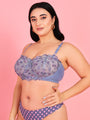 Embroidery Design Underwired Full Coverage Blue Balconette Bra