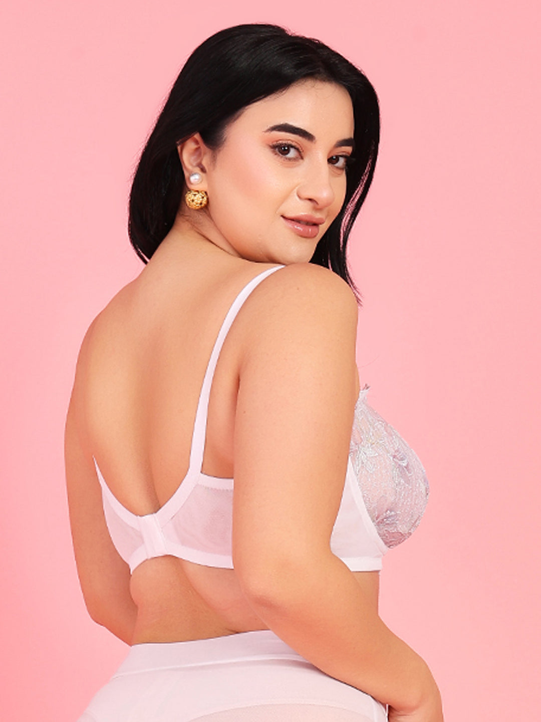 Embroidery Design Underwired Full Coverage White Balconette Bra