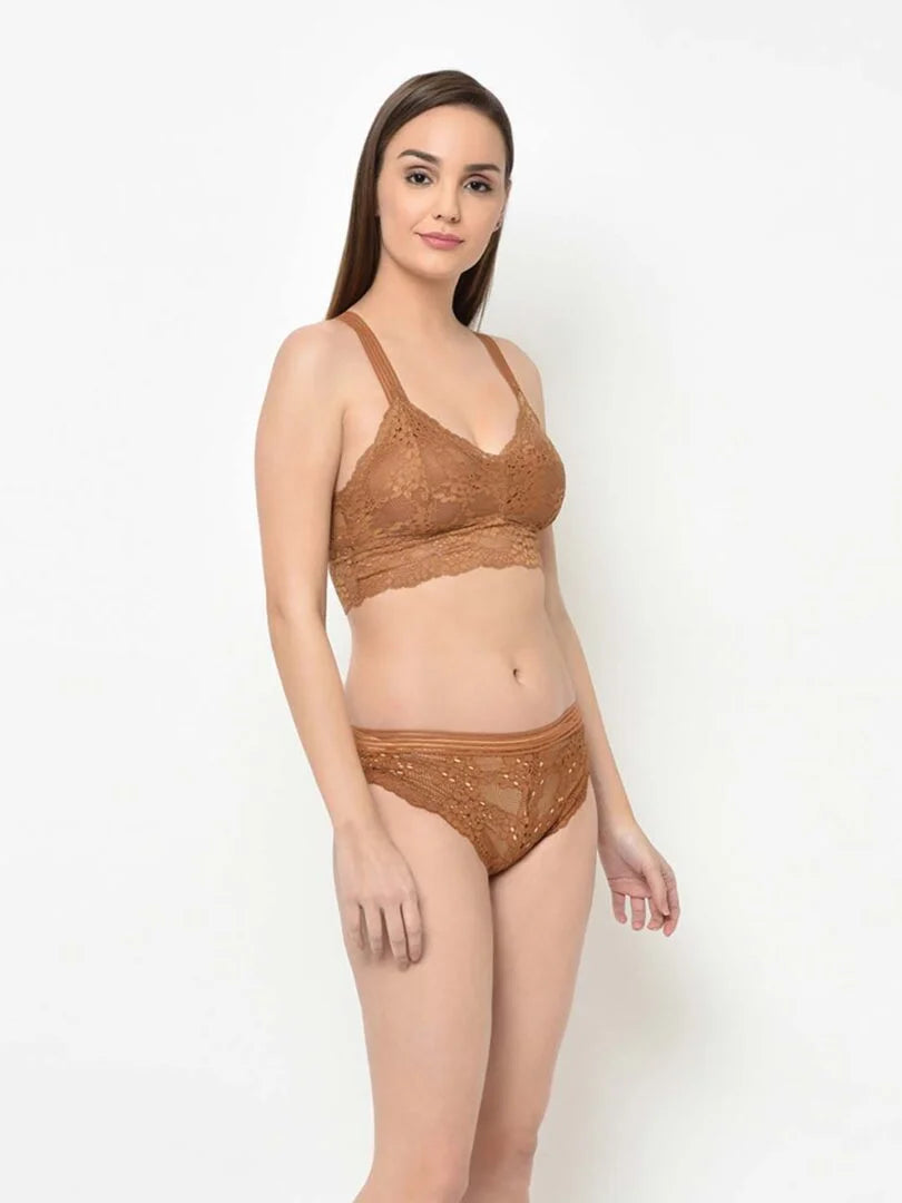 Mustard Lacy Criss Cross Pretty Back Bralette - Da Intimo - Lingerie Online Store India