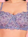 Embroidery Design Underwired Full Coverage Blue Balconette Bra