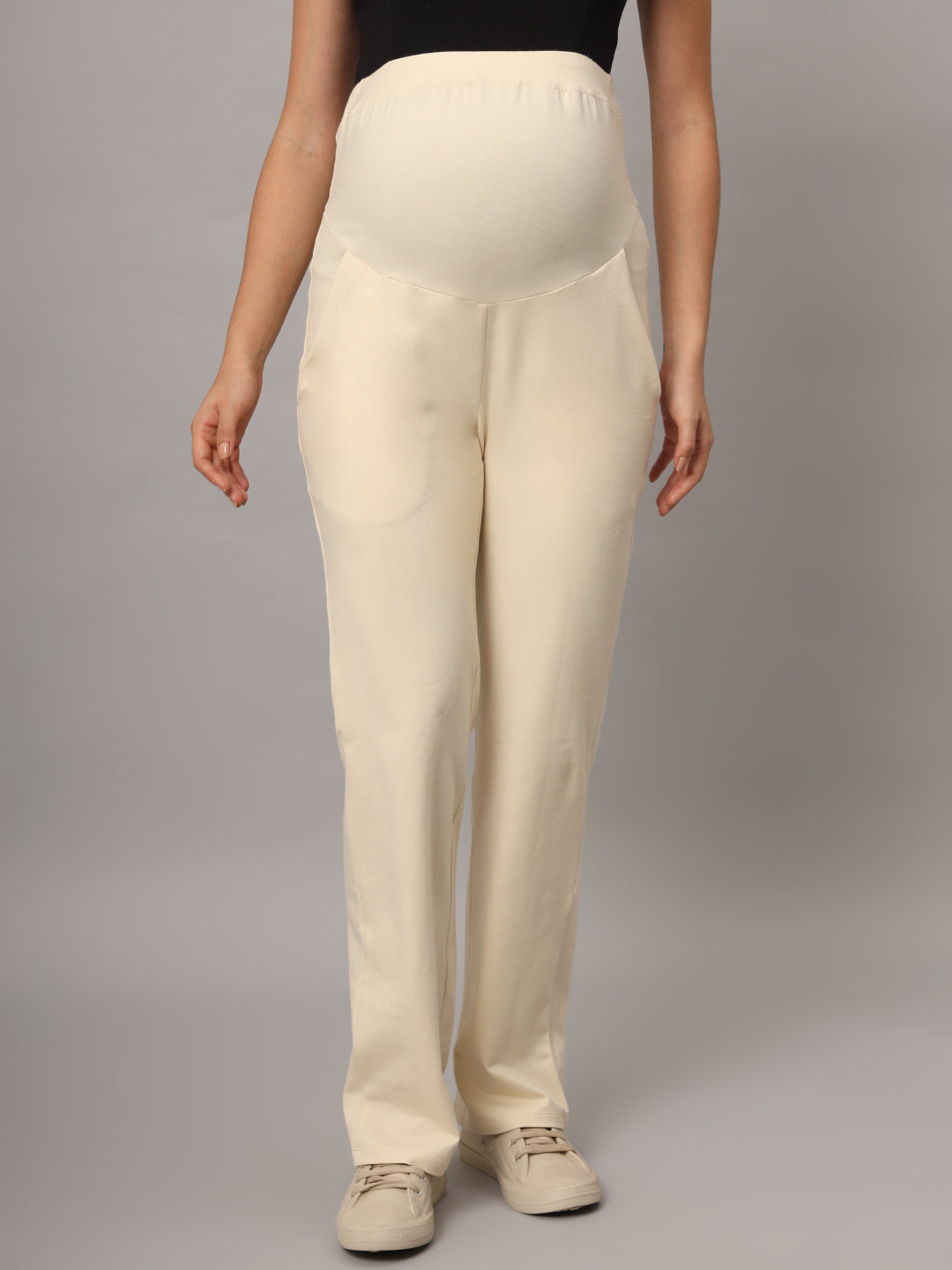 Mamma Presto High Waist Offwhite Maternity Trousers