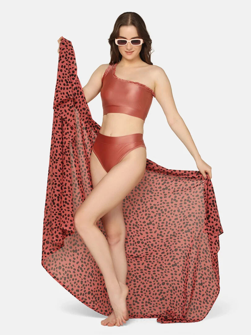 Cut-Out Off Shoulder Swimwear Set with Sarong - Da Intimo - Lingerie Online Store India