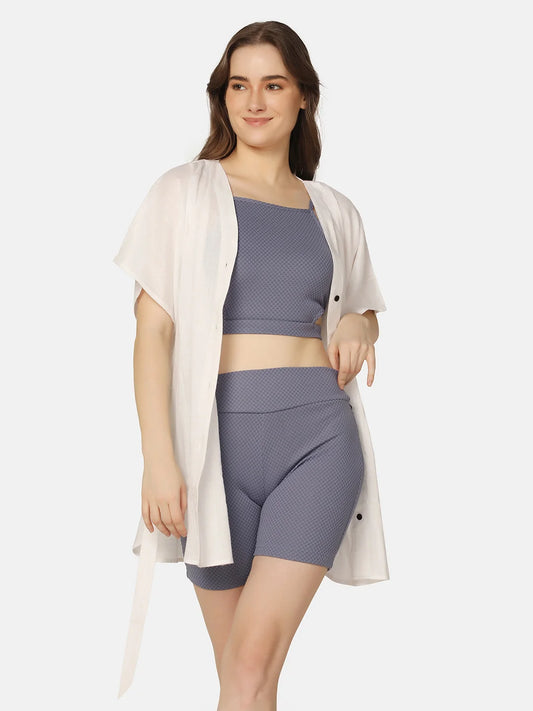 Cut-Out Three Piece Swimwear Set with Cover Up Shirt - Da Intimo - Lingerie Online Store India