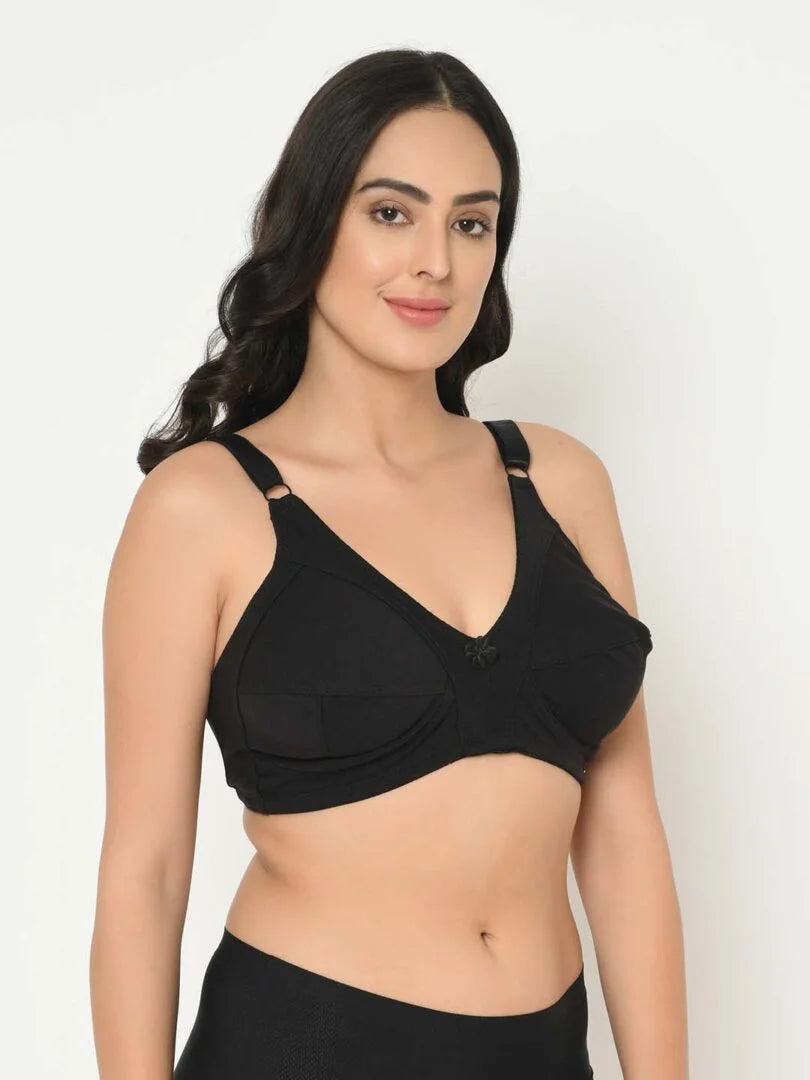 Black Cotton Full Coverage Plus Size Bra - Da Intimo - Lingerie Online Store India