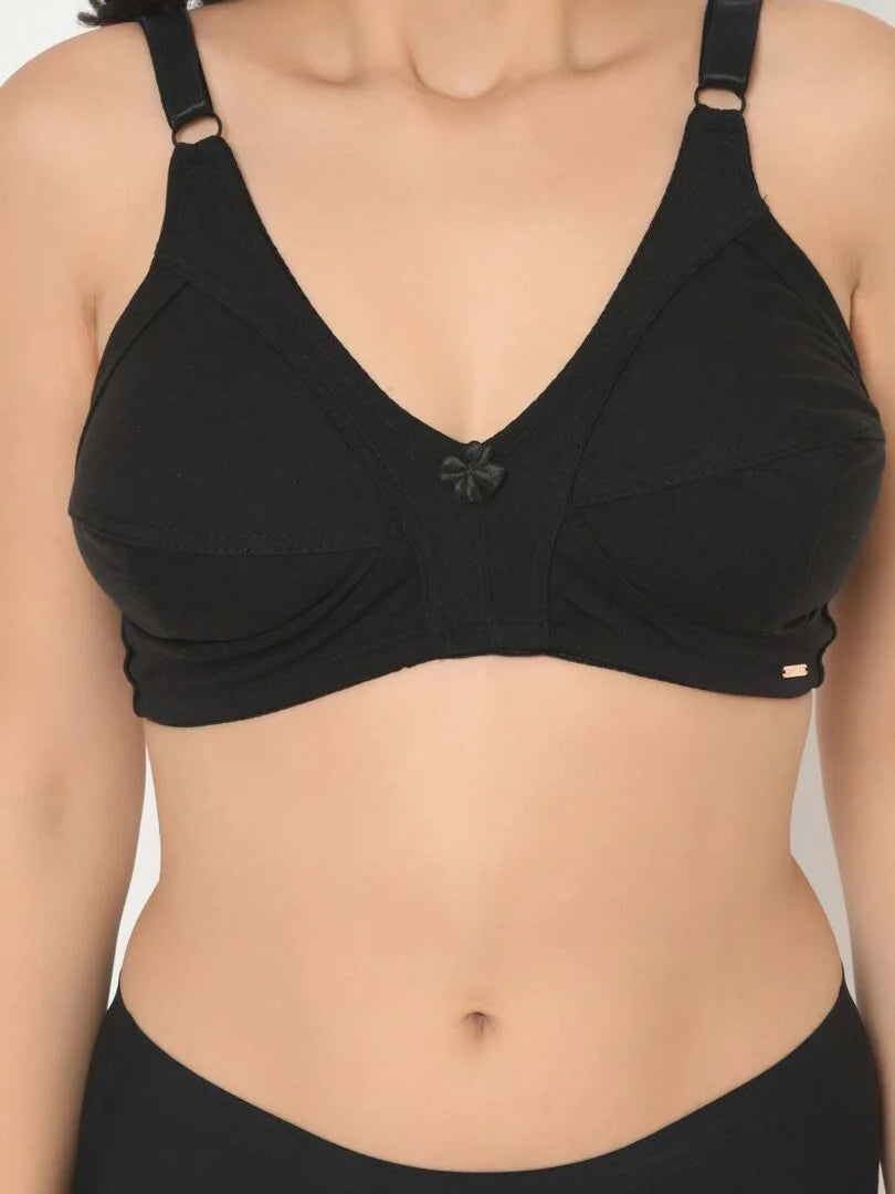 Black Cotton Full Coverage Plus Size Bra - Da Intimo - Lingerie Online Store India