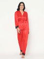 Lace Detail Satin Pajama Set - Da Intimo - Lingerie Online Store India