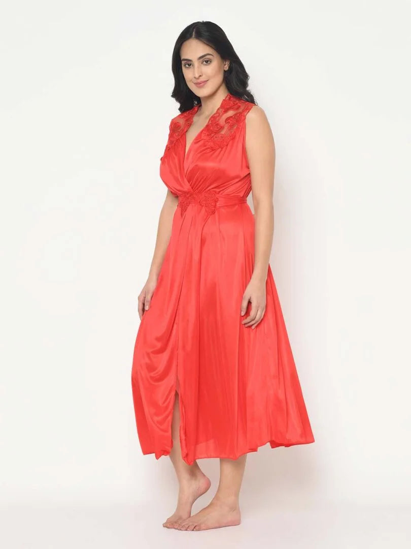 Maxi Satin Dress With Slit - Da Intimo - Lingerie Online Store India