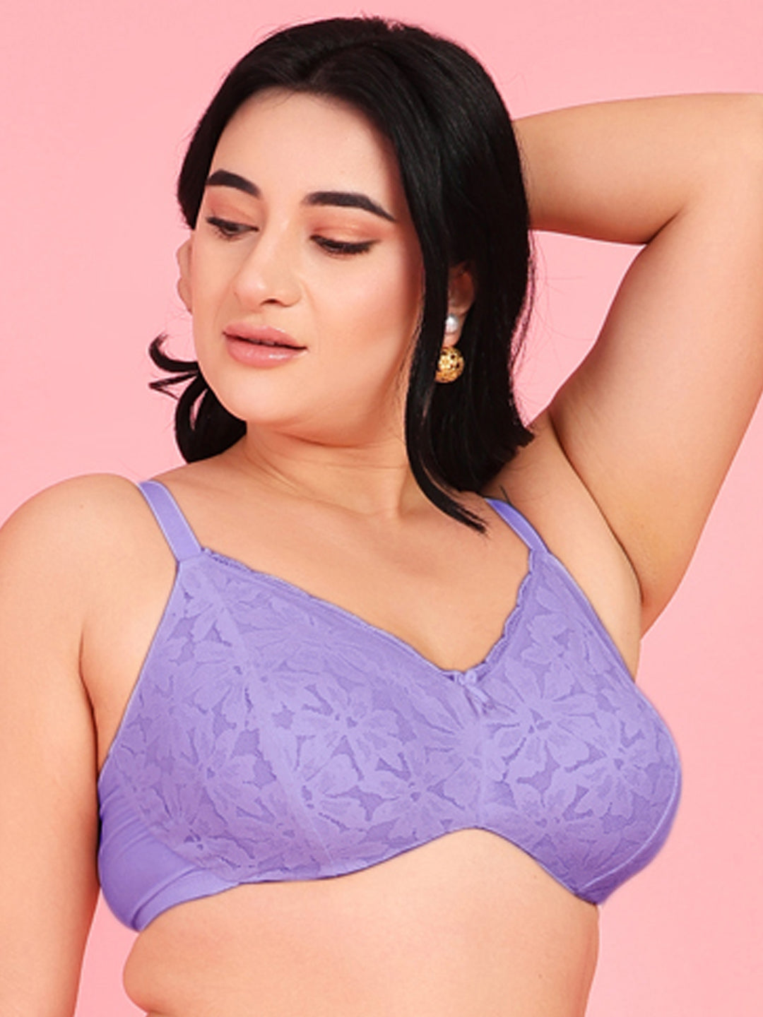 Curvy Love Plus Size Soft Lace Full Coverage Underwire Blue Bra