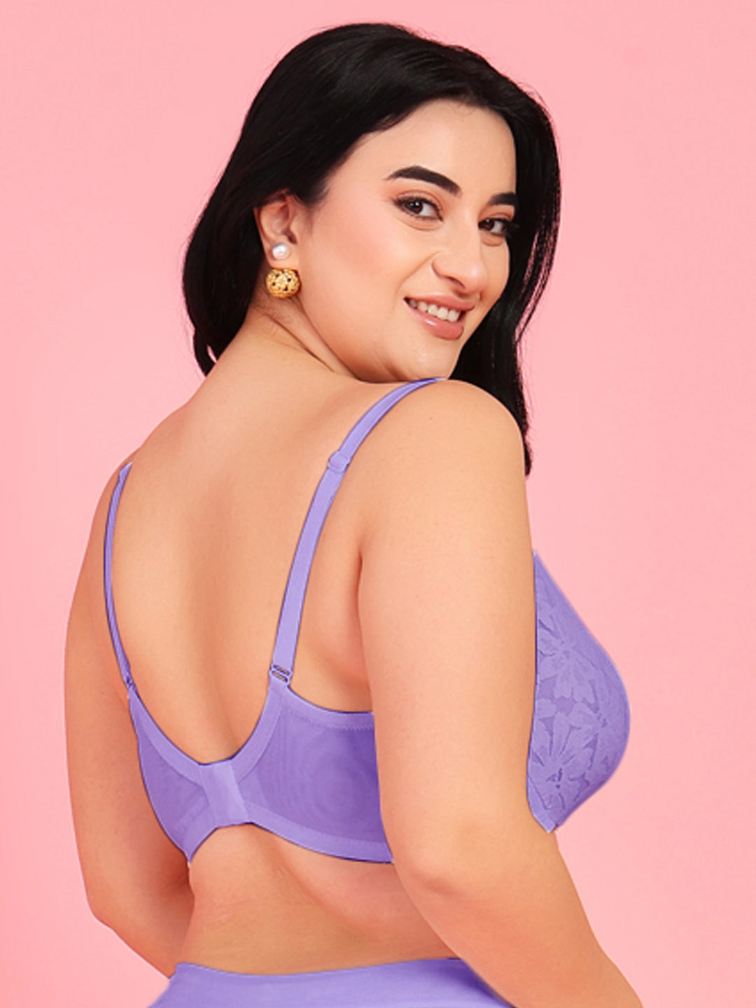 Curvy Love Plus Size Soft Lace Full Coverage Underwire Blue Bra