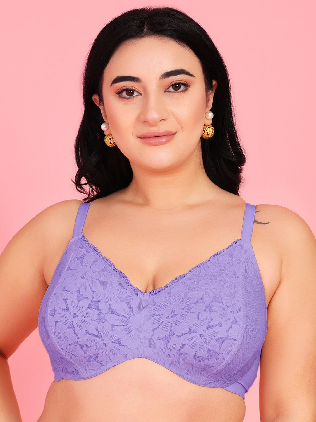 Curvy Love Plus Size Soft Lace Full Coverage Underwire Blue Bra