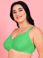 Curvy Love Plus Size Soft Lace Full Coverage Underwire Green Bra