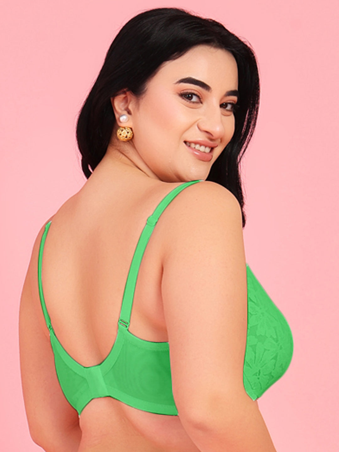 Curvy Love Plus Size Soft Lace Full Coverage Underwire Green Bra