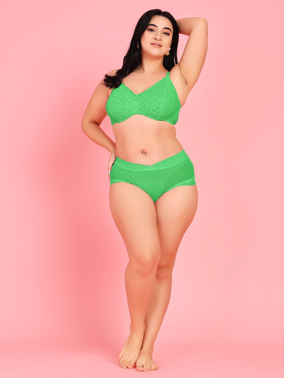 Curvy Love Plus Size Soft Lace Full Coverage Underwire Green Bra