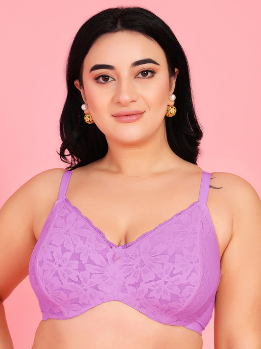 Curvy Love Plus Size Soft Lace Full Coverage Underwire Mauve Bra