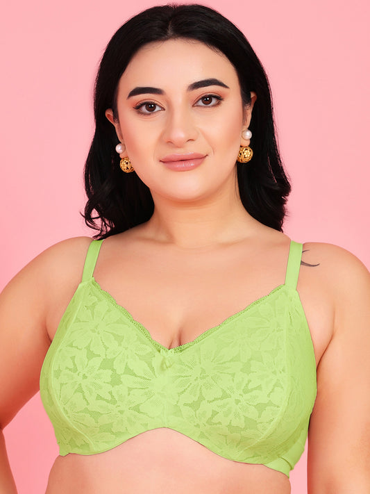 Curvy Love Plus Size Soft Lace Full Coverage Underwire Parrot Bra