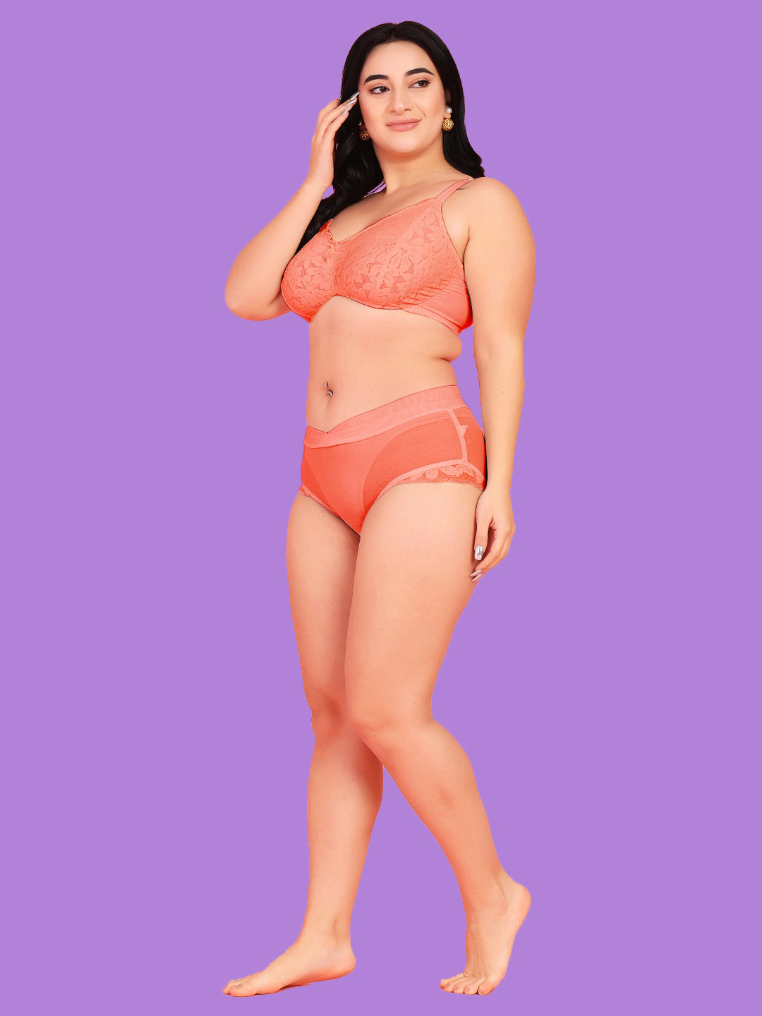 Curvy Love Plus Size Soft Lace Full Coverage Underwire Peach Bra