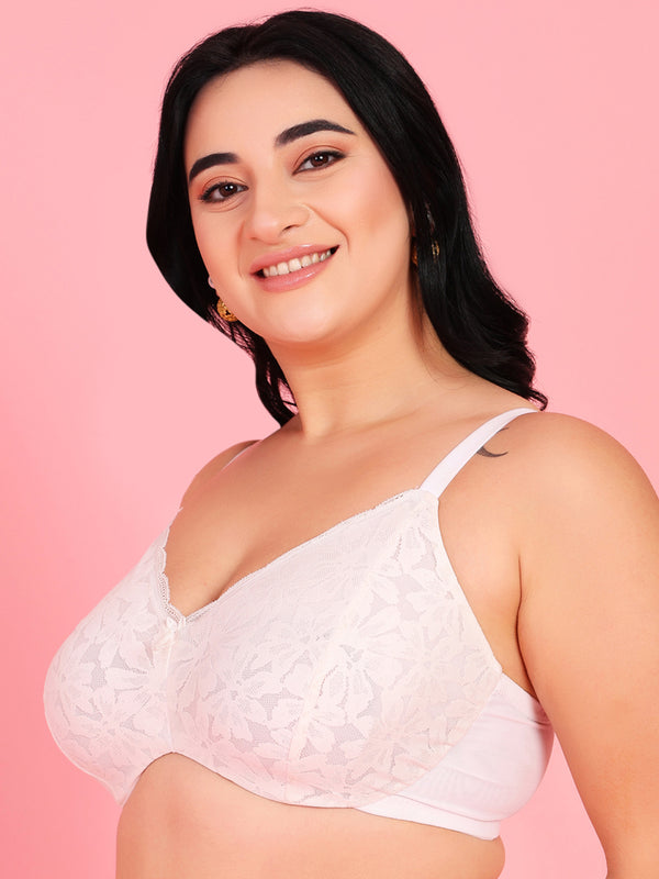 Curvy Love Plus Size Soft Lace Full Coverage Underwire White Bra