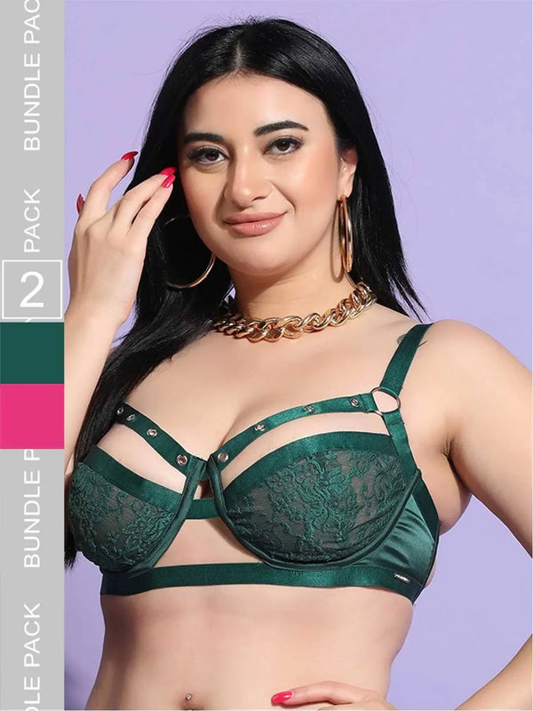 Pack of 2 Rivet Design Underwired Strappy Bra