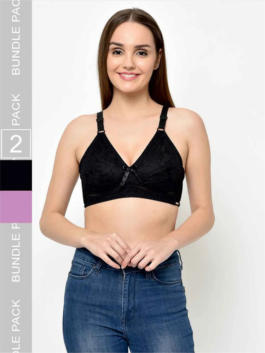 Pack Of 2 Self Design Plus Size Lace Bra - Da Intimo - Lingerie Online Store India