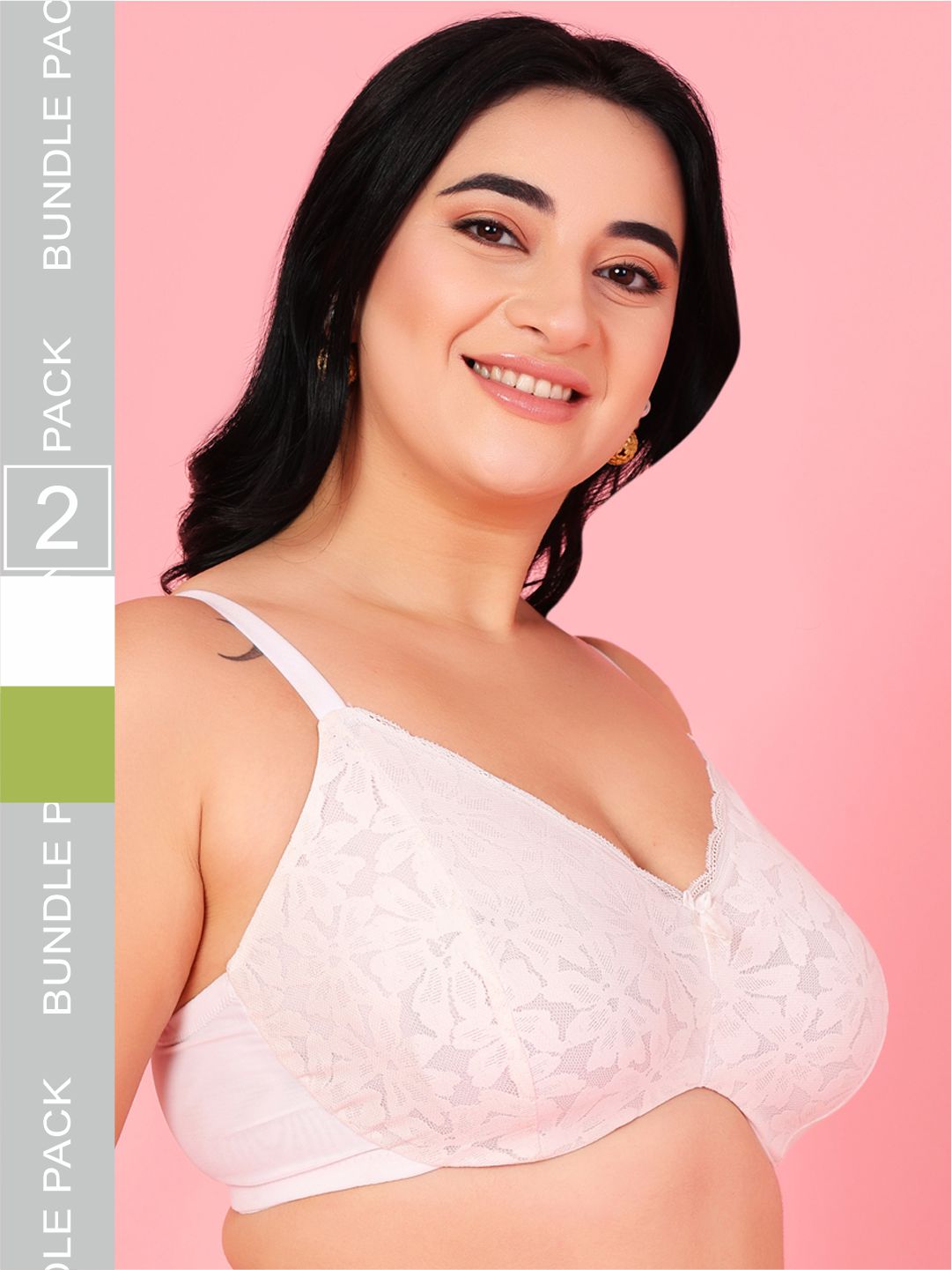 Curvy Love Pack of 2 Plus Size Soft Lace Full Coverage Underwire White & Parrot Bra