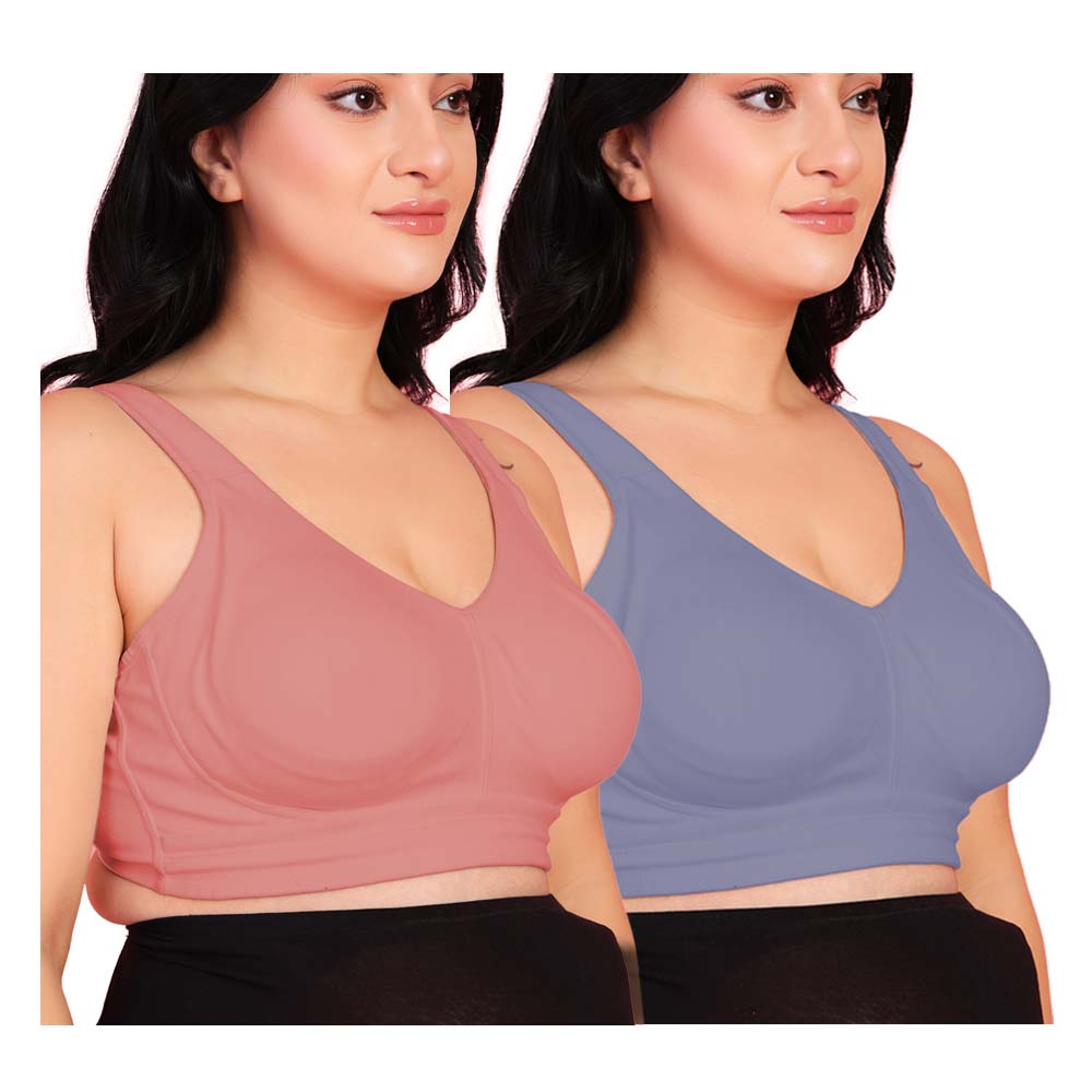 Curvy Love Pack of 2 Plus Size Full Coverage Non Padded Grey & Green Bra