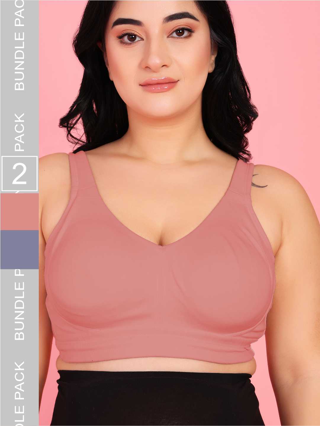 Curvy Love Pack of 2 Plus Size Full Coverage Non Padded Grey & Peach Bra