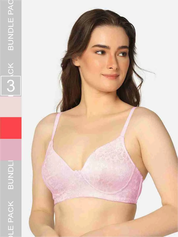Pack Of 3 Lightly Padded Lacy Design Everyday T-Shirt Bra