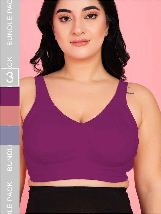 Curvy Love Pack of 3 Plus Size Full Coverage Non Padded Grey & Peach & Wine Bra