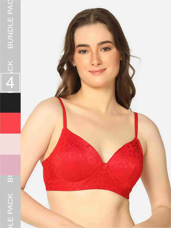 Pack Of 4 Lightly Padded Lacy Design Everyday T-Shirt Bra