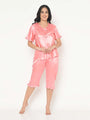 Lace Detail Satin Nightwear Capri Set - Da Intimo - Lingerie Online Store India
