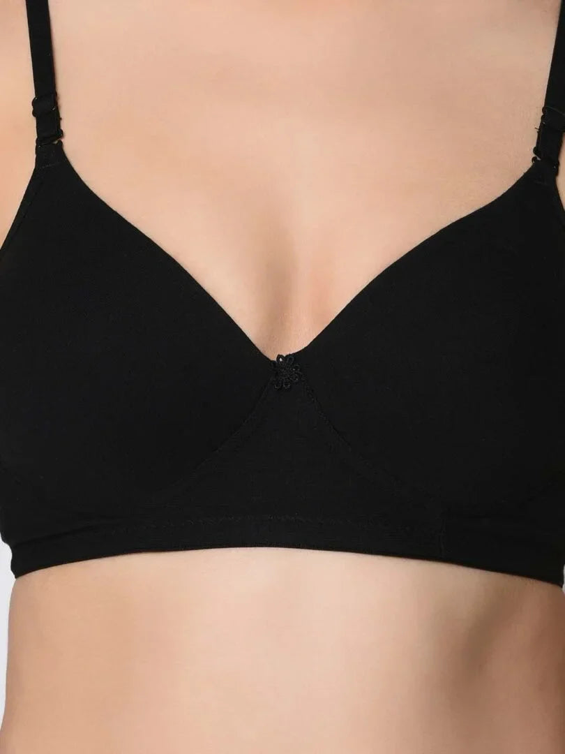 Black Lightly Padded Non-Underwire Medium Coverage T-Shirts Bra