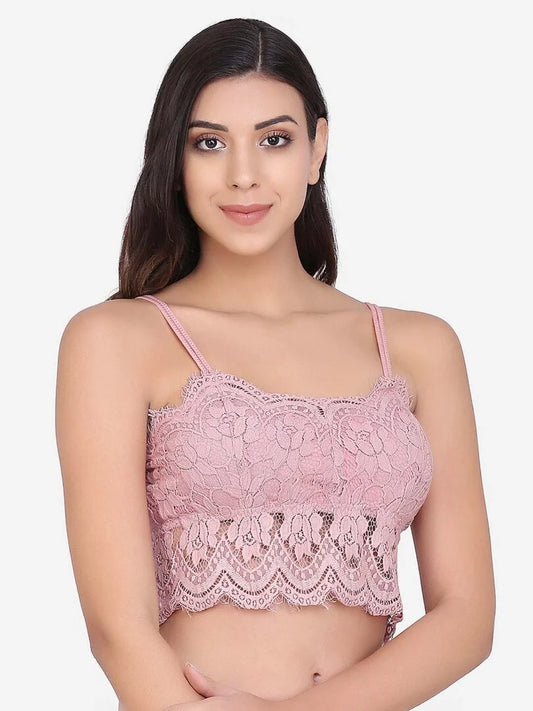 Comfortable Pink lace non wired Non Padded Medium Coverage Stretchable Bralette - Da Intimo - Lingerie Online Store India