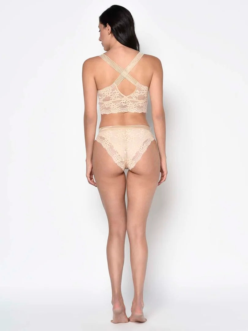 Beige Lacey Bra and Panty Set - Da Intimo - Lingerie Online Store India