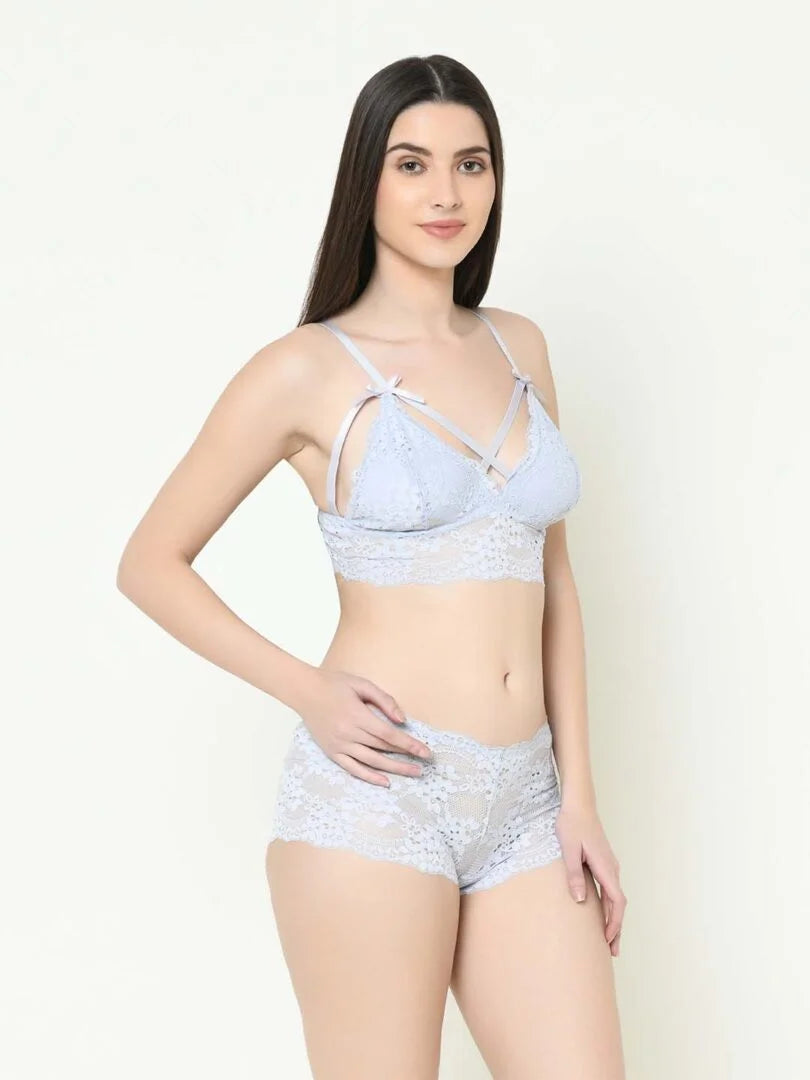 Grey Cage Lacy Lingerie Set - Da Intimo - Lingerie Online Store India