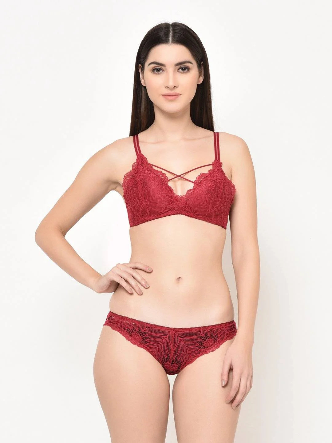 Da Intimo Lightly Padded Front Cage Design Lingerie Set - Daintimo