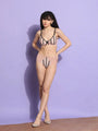 Delicate Lace Stripped Design Lingerie Set with Thong - Da Intimo - Lingerie Online Store India