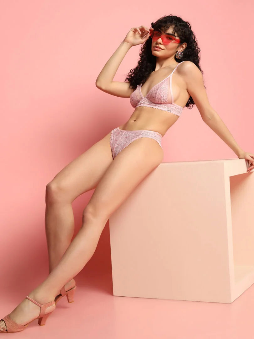 Soft Lace Non Padded Winged Strap Lingerie Set - Da Intimo - Lingerie Online Store India