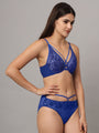 Da Intimo Blue Underwire Embroidered Bridal Lingerie Set