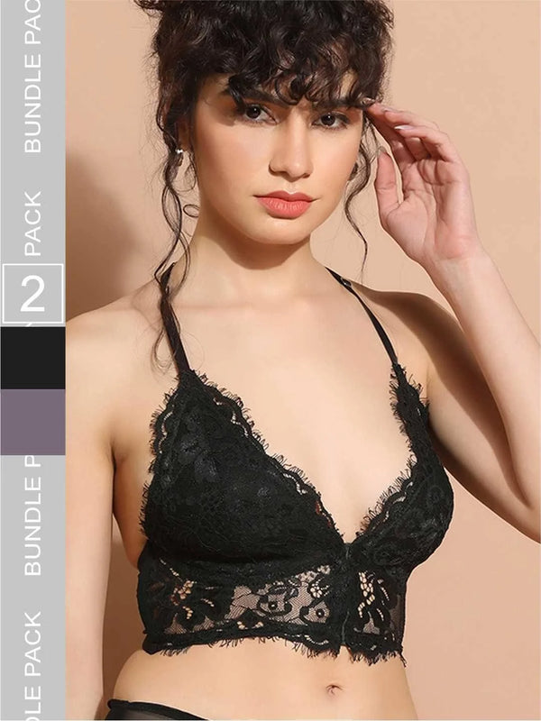 Pack Of 2 Front Open Delicate Lace Bralette - Da Intimo - Lingerie Online Store India