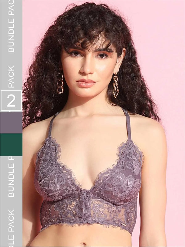 Pack Of 2 Front Open Delicate Lace Bralette
