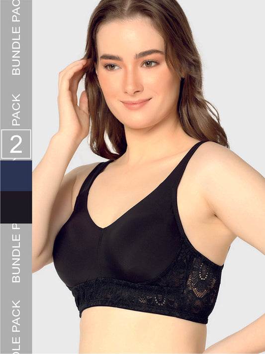 Curvy Love Pack of 2 Plus Size Full Coverage Non Padded Everyday Black & Navy Bra