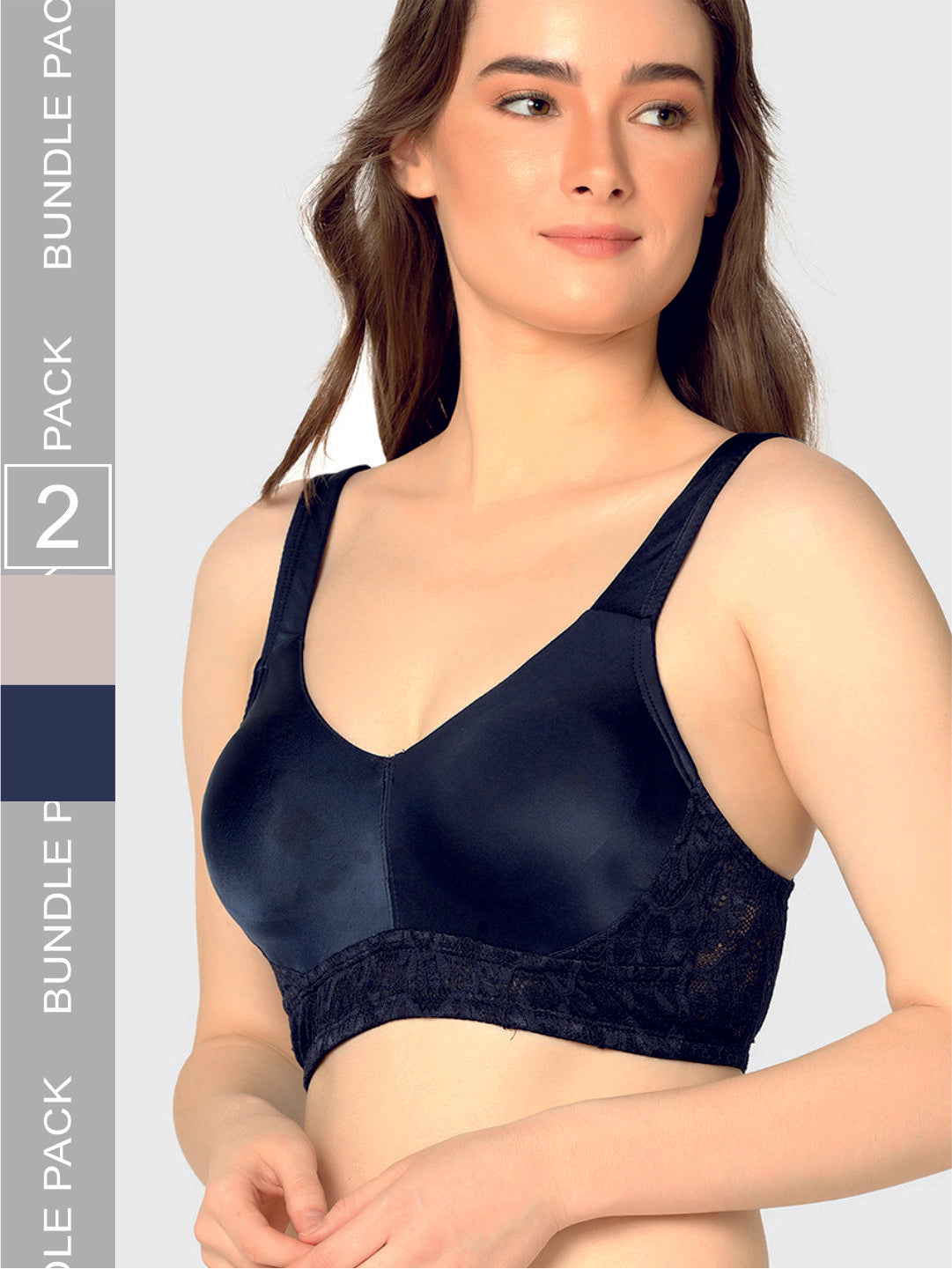 Curvy Love Pack of 2 Plus Size Full Coverage Non Padded Everyday Grey & Navy Bra