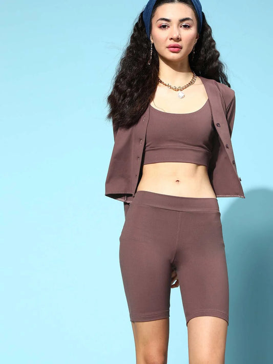 Mauve Three Piece Bra Co-ord Loungewear Sets - Da Intimo - Lingerie Online Store India
