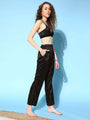 Black Three Piece Satin Bra Co-ord Loungewear Sets - Da Intimo - Lingerie Online Store India