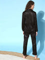 Black Three Piece Satin Bra Co-ord Loungewear Sets - Da Intimo - Lingerie Online Store India