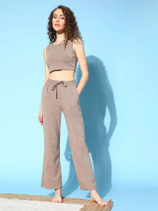 Light Brown Two Piece Loungewear Sets - Da Intimo - Lingerie Online Store India