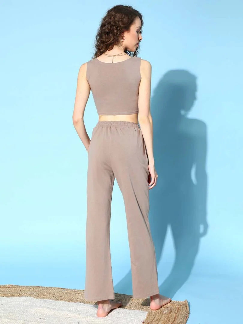 Light Brown Two Piece Loungewear Sets - Da Intimo - Lingerie Online Store India
